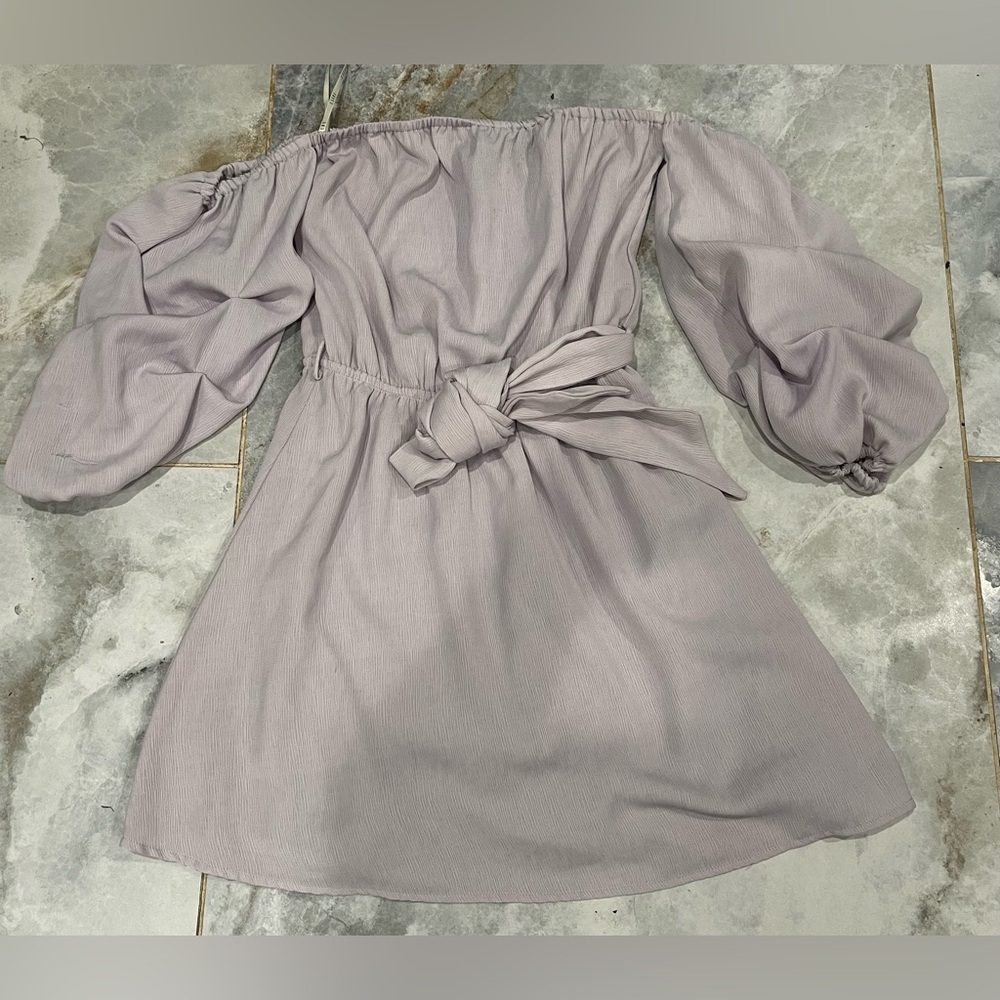 Brown Smocked Off-Shoulder Sundress with Bishop Sleeves